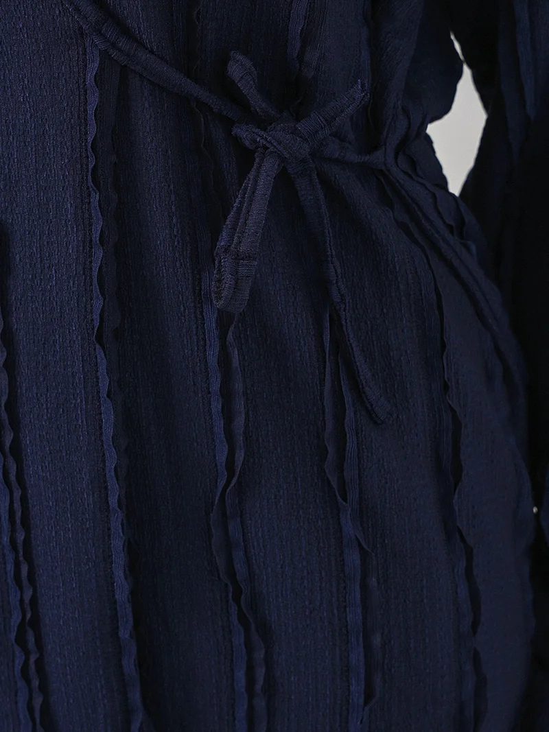 BIG DART BDART Textured V-Neck Tie Detail Kimono & Wide Leg Pants Set